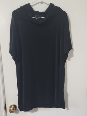 Black Draped Cowl Neck Tunic Top